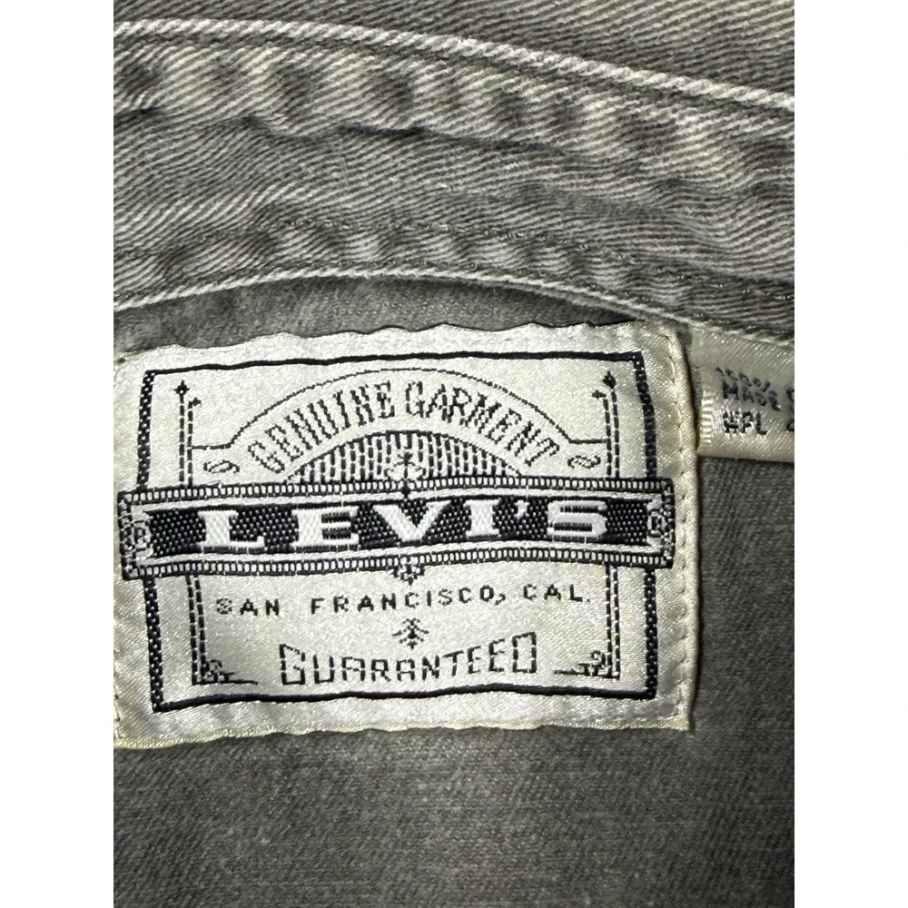 Vintage 90s Levis Denim Shirt Mens Medium Gray Faded Washed Button Up Workwear